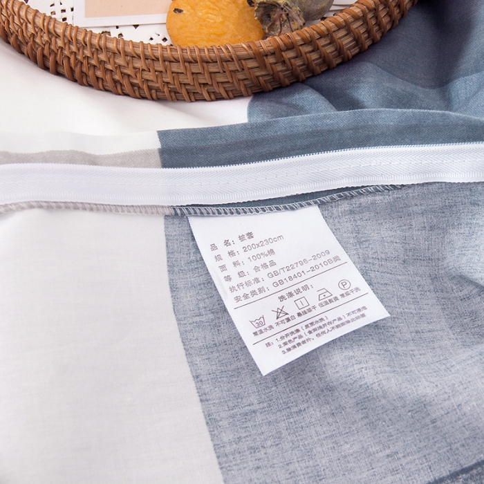 91家纺网 家纺一手货源 找家纺 柠萌 2022新款全棉13372无印良品风格北欧风四件套 萌蓝大格