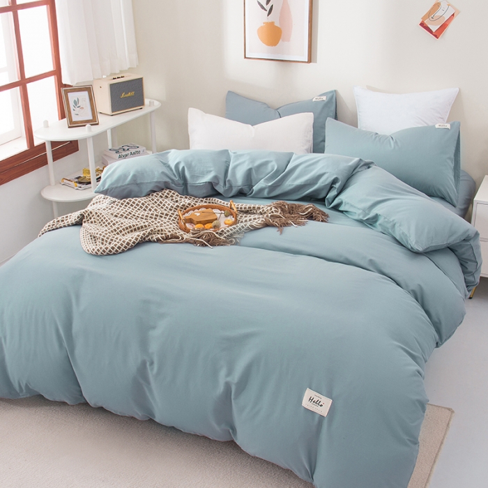 91家纺网 家纺一手货源 找家纺 柠萌 2022新款全棉13372无印良品风格北欧风四件套 萌浅蓝