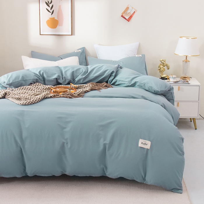 91家纺网 家纺一手货源 找家纺 柠萌 2022新款全棉13372无印良品风格北欧风四件套 萌浅蓝