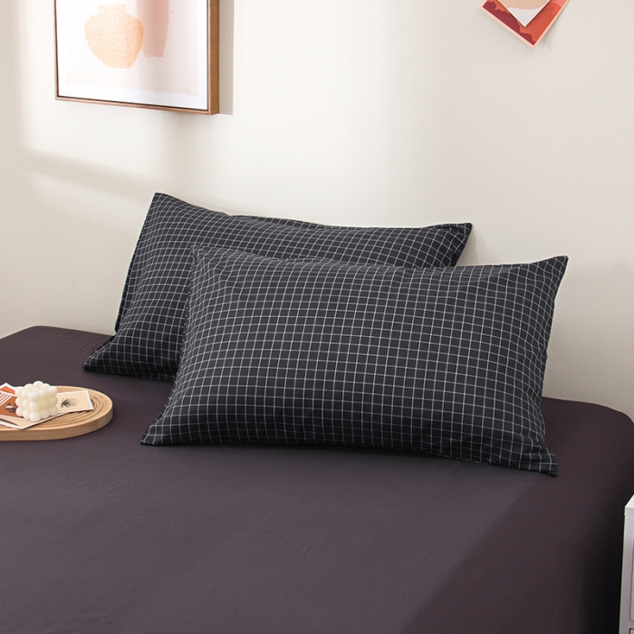 91家纺网 家纺一手货源 找家纺 柠萌 2022新款全棉13372无印良品风格北欧风四件套 萌小灰格