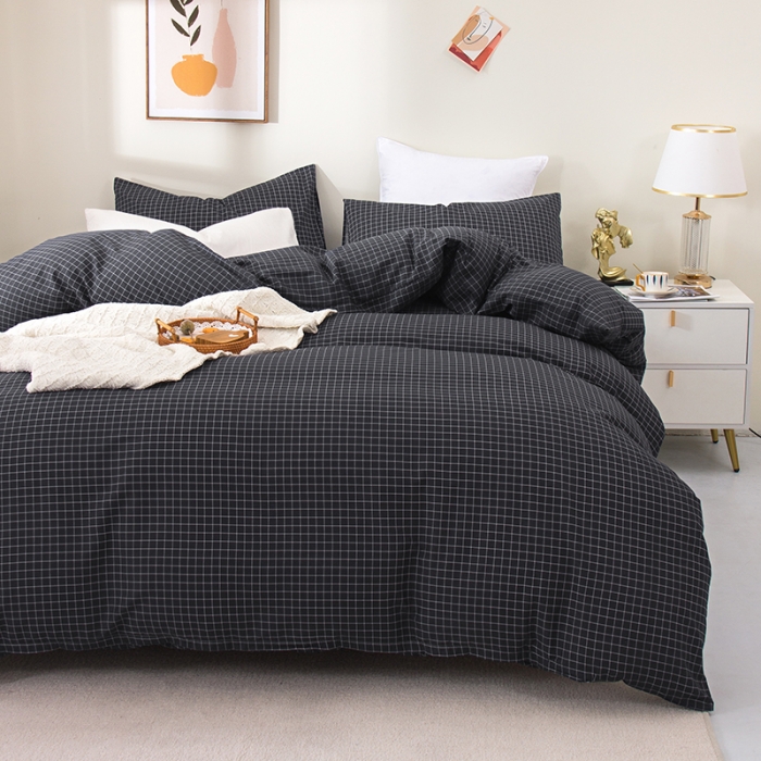 91家纺网 家纺一手货源 找家纺 柠萌 2022新款全棉13372无印良品风格北欧风四件套 萌小灰格