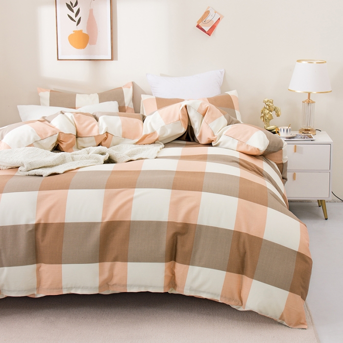 91家纺网 家纺一手货源 找家纺 柠萌 2022新款全棉13372无印良品风格北欧风四件套 萌玉大格