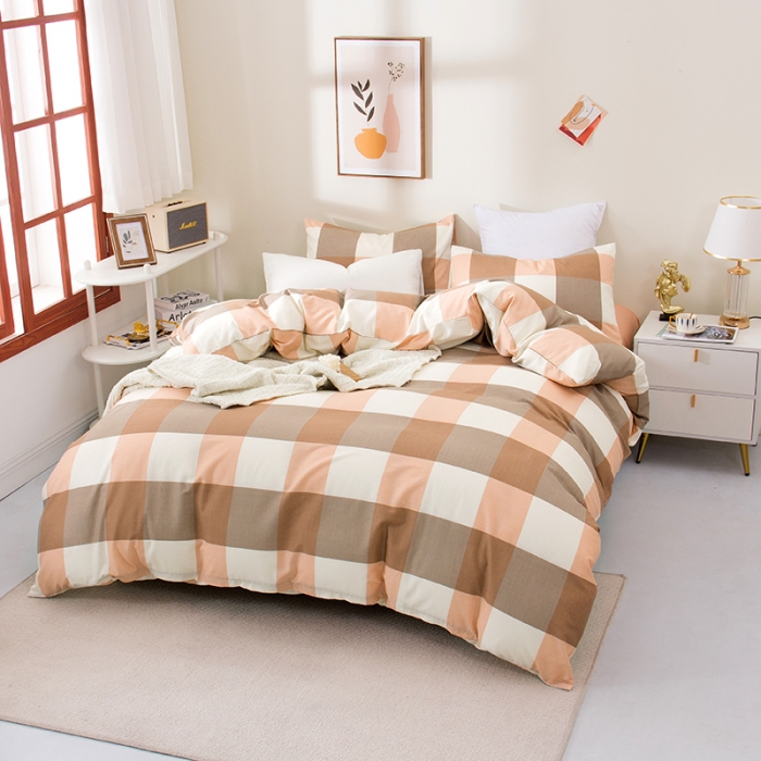 91家纺网 家纺一手货源 找家纺 柠萌 2022新款全棉13372无印良品风格北欧风四件套 萌玉大格