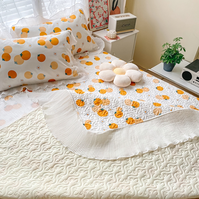 91家纺网 家纺一手货源 找家纺 简宜家居2022新款纯棉夹棉单品床盖 橙意园