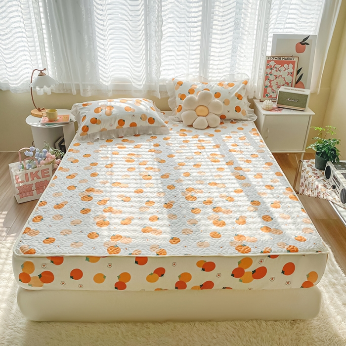 91家纺网 家纺一手货源 找家纺 简宜家居2022新款纯棉夹棉单品床笠 橙意园