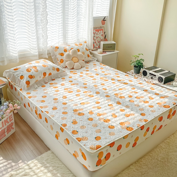 91家纺网 家纺一手货源 找家纺 简宜家居2022新款纯棉夹棉单品床笠 橙意园