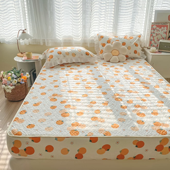 91家纺网 家纺一手货源 找家纺 简宜家居2022新款纯棉夹棉单品床笠 橙意园