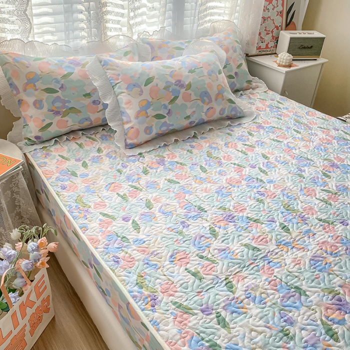 91家纺网 家纺一手货源 找家纺 简宜家居2022新款纯棉夹棉单品床笠 粉蓝