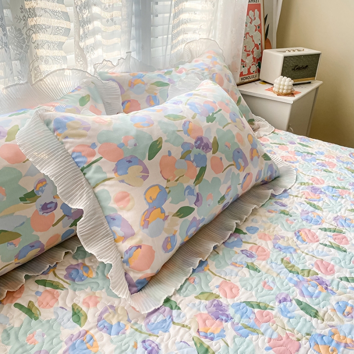 91家纺网 家纺一手货源 找家纺 简宜家居2022新款纯棉夹棉单品床笠 粉蓝