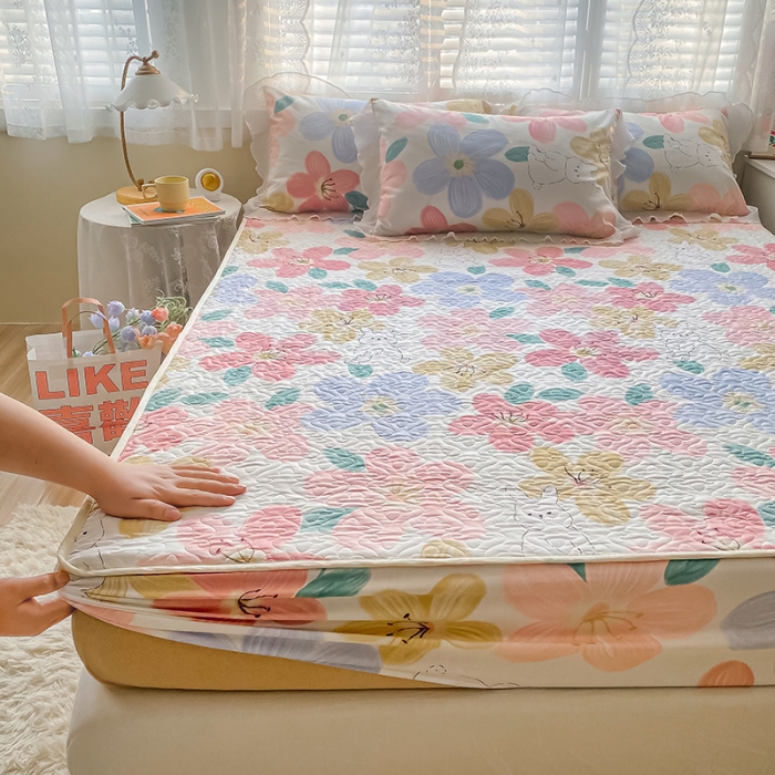 91家纺网 家纺一手货源 找家纺 简宜家居2022新款纯棉夹棉单品床笠 花妍