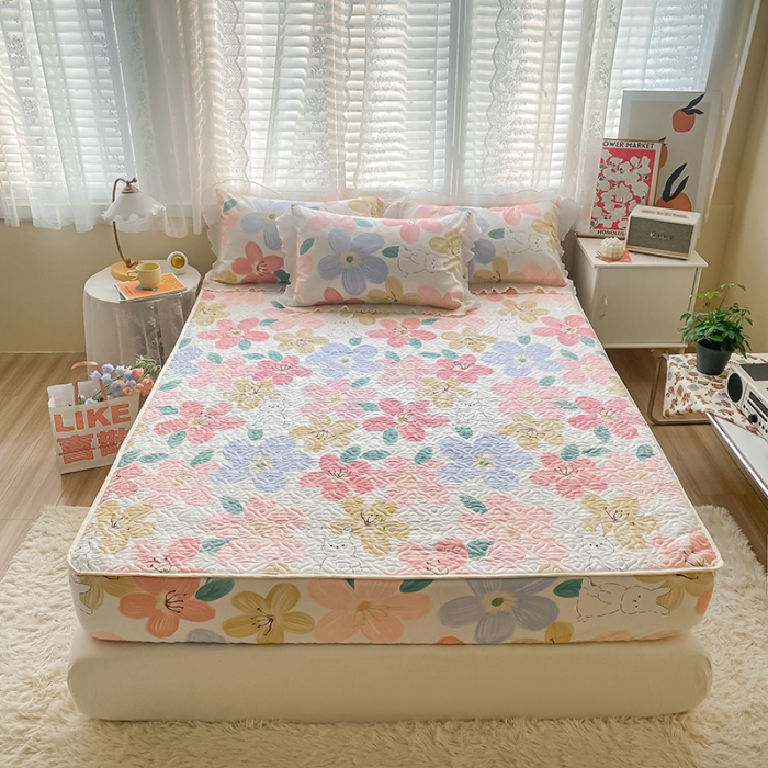 91家纺网 家纺一手货源 找家纺 简宜家居2022新款纯棉夹棉单品床笠 花妍