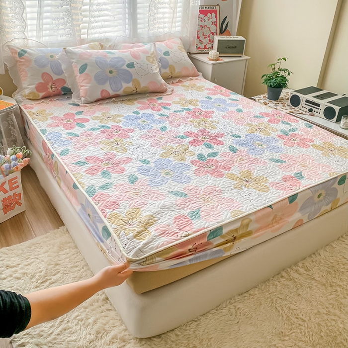 91家纺网 家纺一手货源 找家纺 简宜家居2022新款纯棉夹棉单品床笠 花妍