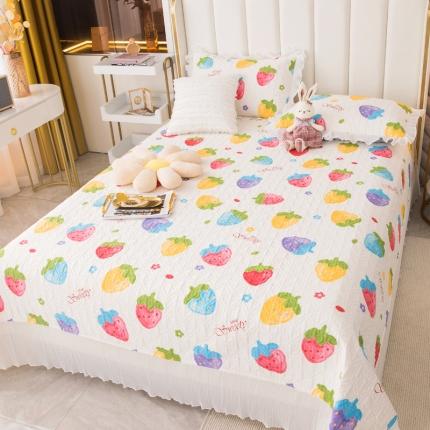 直播热款小清新床盖四件套全棉花边床盖可定制尺寸 草莓糖