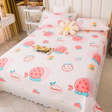 直播热款小清新床盖四件套全棉花边床盖可定制尺寸 元气草莓