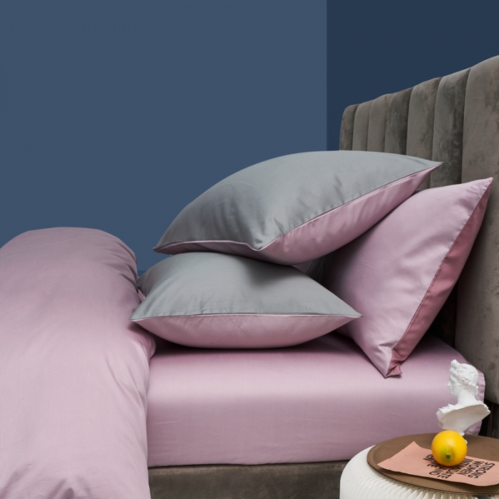 91家纺网 家纺一手货源 找家纺 顾家家居新款60长绒棉双拼全棉四件套纯棉纯色高级灰粉黛