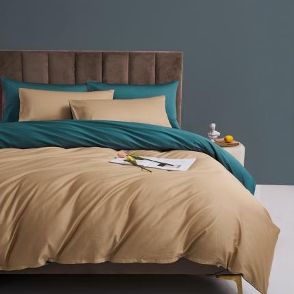 91家纺网 家纺一手货源 找家纺 顾家家居新款60长绒棉双拼全棉四件套纯棉纯色金墩色-森林绿