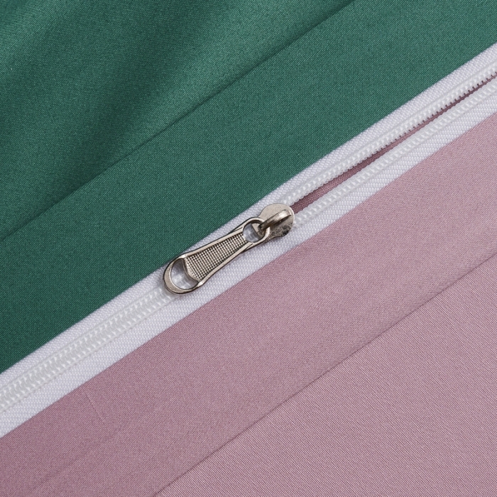 91家纺网 家纺一手货源 找家纺 顾家家居新款60长绒棉双拼全棉四件套纯棉纯色孔雀绿-粉黛