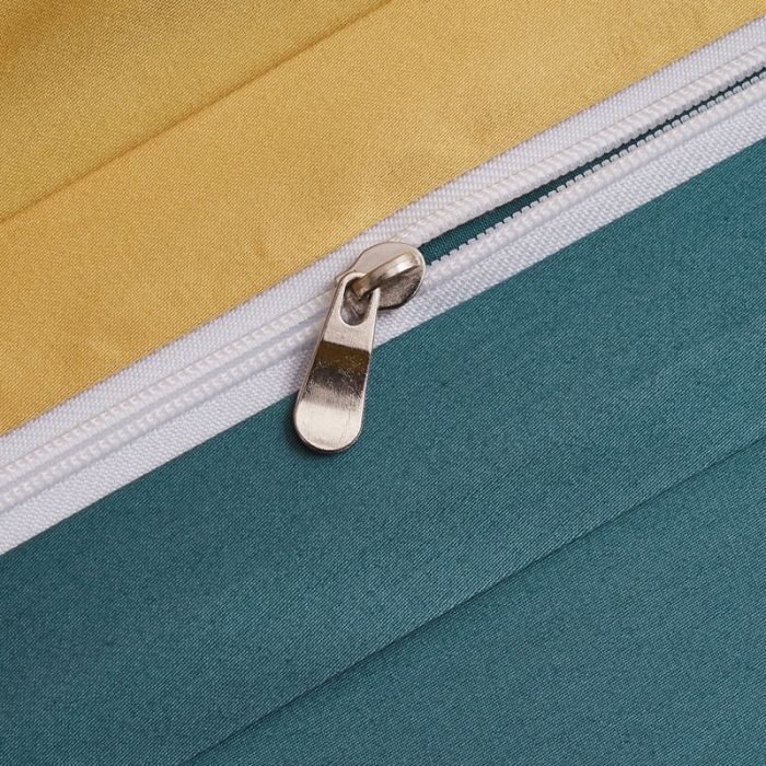 91家纺网 家纺一手货源 找家纺 顾家家居新款60长绒棉双拼全棉四件套纯棉纯色连翘黄-森林绿