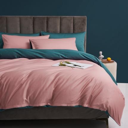 91家纺网 家纺一手货源 找家纺 顾家家居新款60长绒棉双拼全棉四件套纯棉纯色蜜桃豆沙-森林绿