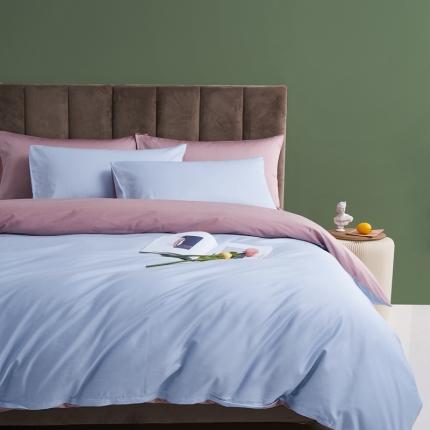 91家纺网 家纺一手货源 找家纺 顾家家居2023新款60长绒棉双拼全棉四件套纯棉纯色星兰粉黛