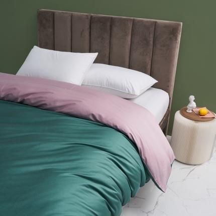 91家纺网 家纺一手货源 找家纺 顾家家居2023新款60长绒棉双拼全棉单被套纯棉孔雀绿-粉黛