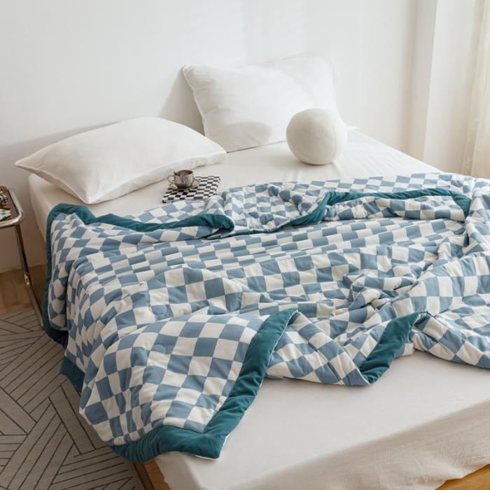 91家纺网 家纺一手货源 找家纺 (总)大彩家居可水洗针织棉夏被子被芯春秋被冬被空调被夏凉被 蓝白格