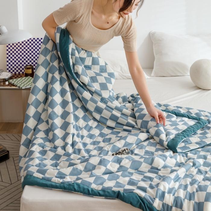 91家纺网 家纺一手货源 找家纺 (总)大彩家居可水洗针织棉夏被子被芯春秋被冬被空调被夏凉被 蓝白格