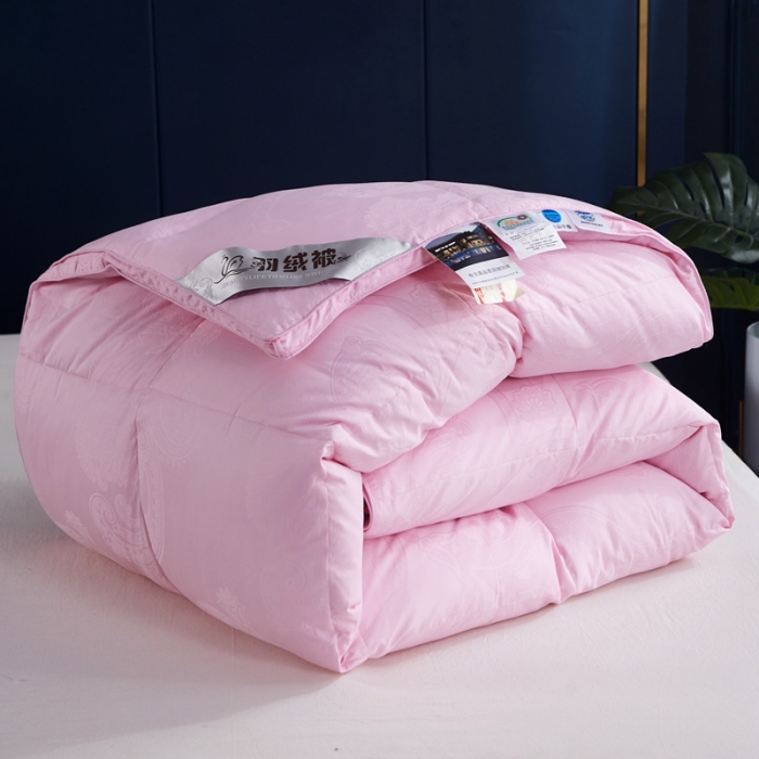 91家纺网 家纺一手货源 找家纺 羽仙子2023新款双层大提花羽绒被白鸭绒被被子 丽莎-粉色