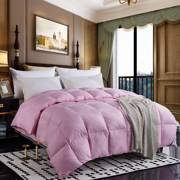 91家纺网 家纺一手货源 找家纺 羽仙子2023新款双层大提花羽绒被白鸭绒被被子 丽莎-粉色