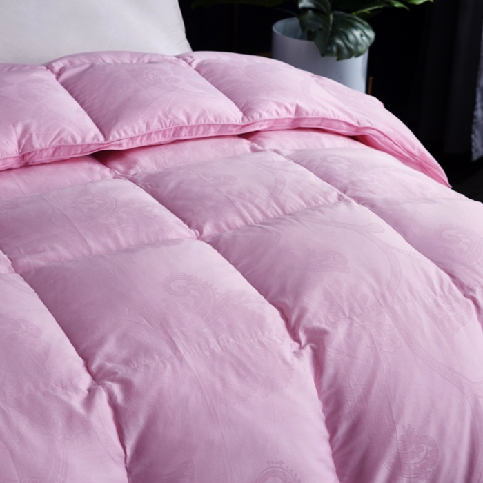 91家纺网 家纺一手货源 找家纺 羽仙子2023新款双层大提花羽绒被白鸭绒被被子 丽莎-粉色