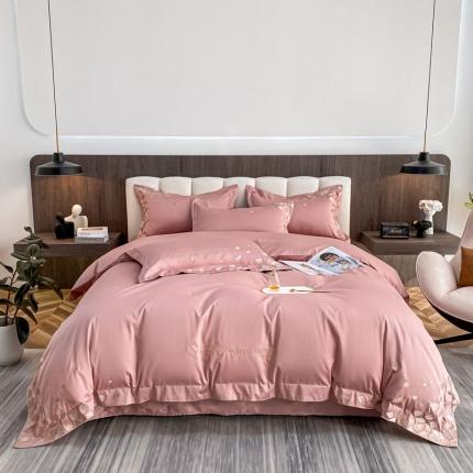 91家纺网 家纺一手货源 找家纺 爱缦 2022耀影系列100支长绒棉奥棉四件套 藕粉