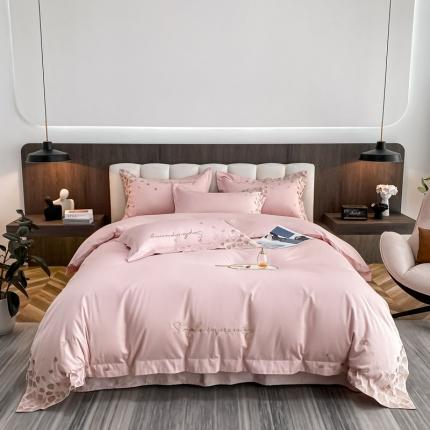 91家纺网 家纺一手货源 找家纺 爱缦 2022耀影系列100支长绒棉奥棉四件套 仙桃粉