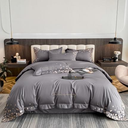 91家纺网 家纺一手货源 找家纺 爱缦 2022耀影系列100支长绒棉奥棉四件套 银灰