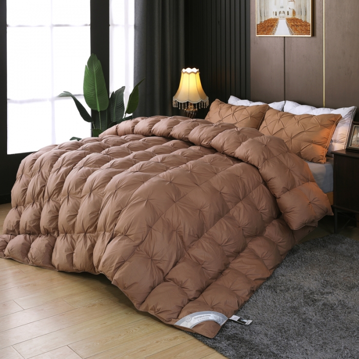 91家纺网 家纺一手货源 找家纺 羽仙子全棉扭花款羽绒被鹅绒被被芯春秋被冬被直播供货量大可谈 咖啡色
