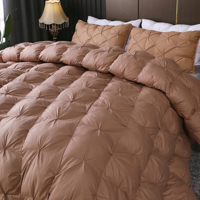 91家纺网 家纺一手货源 找家纺 羽仙子全棉扭花款羽绒被鹅绒被被芯春秋被冬被直播供货量大可谈 咖啡色