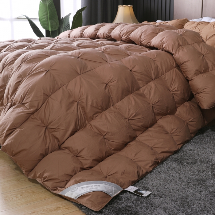 91家纺网 家纺一手货源 找家纺 羽仙子全棉扭花款羽绒被鹅绒被被芯春秋被冬被直播供货量大可谈 咖啡色