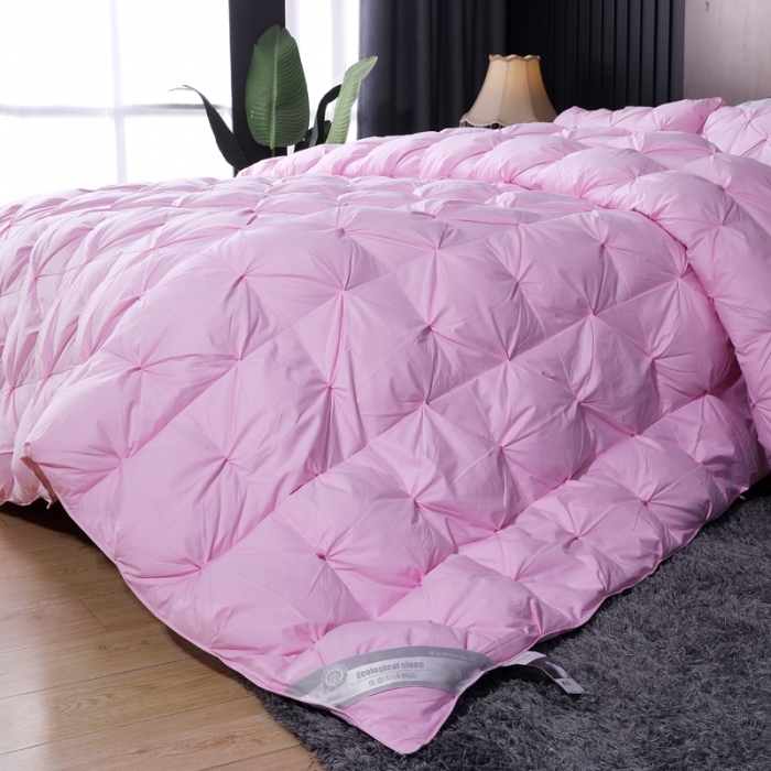 91家纺网 家纺一手货源 找家纺 羽仙子全棉扭花款羽绒被鹅绒被被芯春秋被冬被直播供货量大可谈 樱花粉