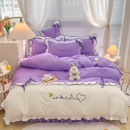 91家纺网 家纺一手货源 找家纺 慕语家纺 2023新款亲肤磨毛高支高密四件套-小幸运 粉紫