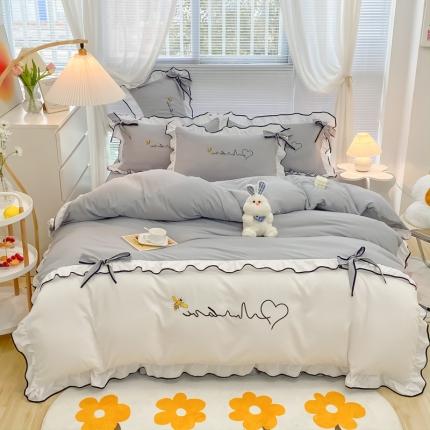 91家纺网 家纺一手货源 找家纺 慕语家纺 2023新款亲肤磨毛高支高密四件套-小幸运 浅灰