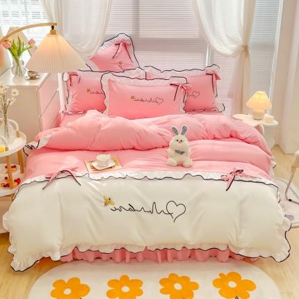 91家纺网 家纺一手货源 找家纺 慕语家纺 2023新款亲肤磨毛高支高密四件套-小幸运 浅玉