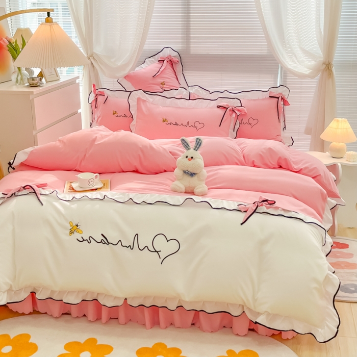 91家纺网 家纺一手货源 找家纺 慕语家纺 2023新款亲肤磨毛高支高密四件套-小幸运 浅玉