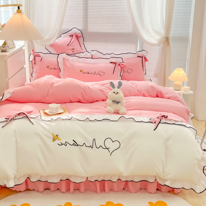 91家纺网 家纺一手货源 找家纺 慕语家纺 2023新款亲肤磨毛高支高密四件套-小幸运 浅玉