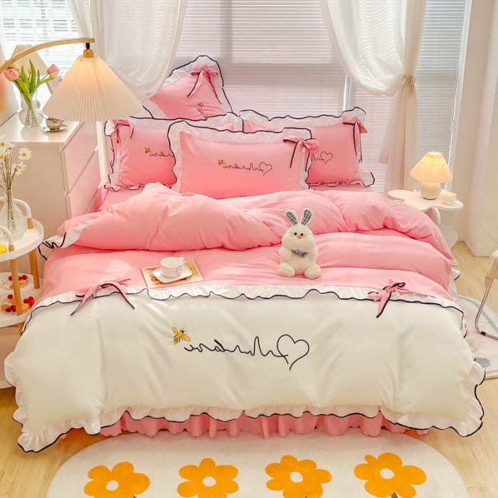 91家纺网 家纺一手货源 找家纺 慕语家纺 2023新款亲肤磨毛高支高密四件套-小幸运 浅玉