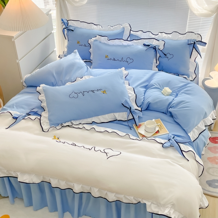 91家纺网 家纺一手货源 找家纺 慕语家纺 2023新款亲肤磨毛高支高密四件套-小幸运 天蓝