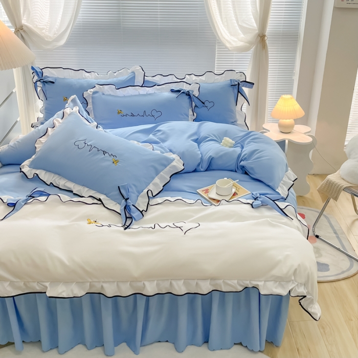 91家纺网 家纺一手货源 找家纺 慕语家纺 2023新款亲肤磨毛高支高密四件套-小幸运 天蓝