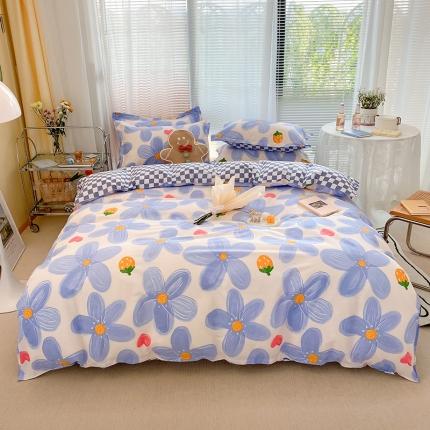 尚帛 2024新款全棉12868印花四件套 草莓爱恋-蓝