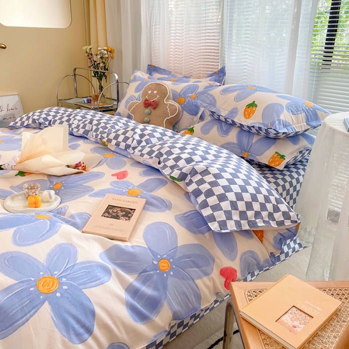 91家纺网 家纺一手货源 找家纺 尚帛 2024新款全棉12868印花四件套 草莓爱恋-蓝