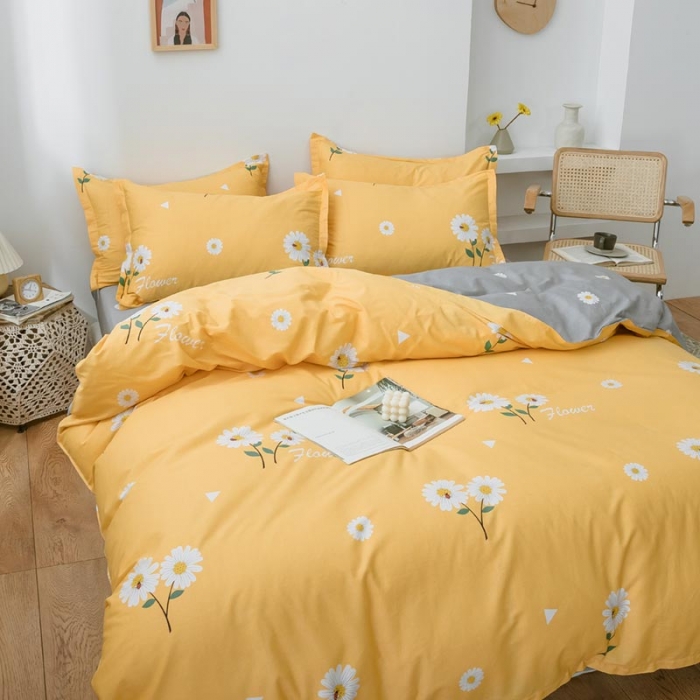 91家纺网 家纺一手货源 找家纺 尚帛 2024新款全棉12868印花四件套 花漾-黄