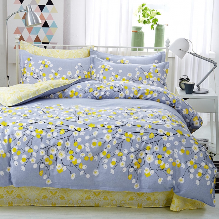 91家纺网 家纺一手货源 找家纺 尚帛 2024新款全棉12868印花四件套 花枝蔓-灰