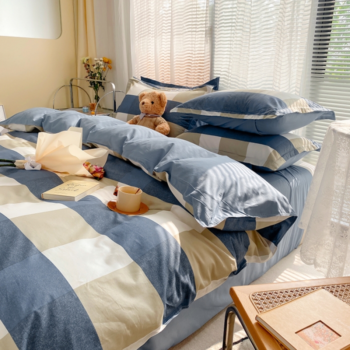 91家纺网 家纺一手货源 找家纺 尚帛 2024新款全棉12868印花四件套 曼迪-蓝